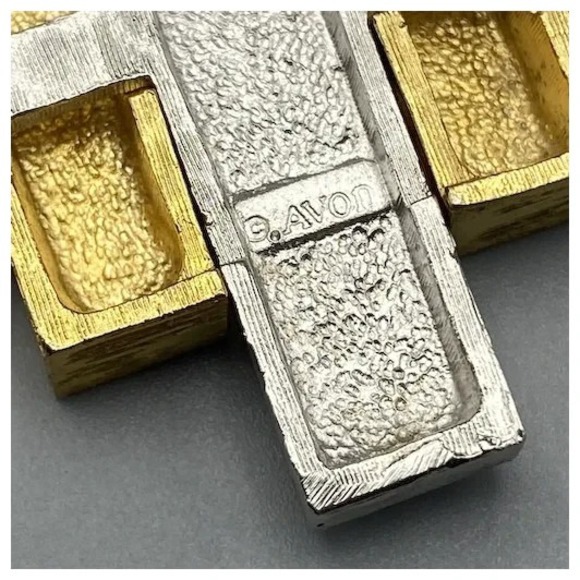 Avon 1976 Geometric Pendant Necklace Two Tone Gold Silver - Picture 5 of 7